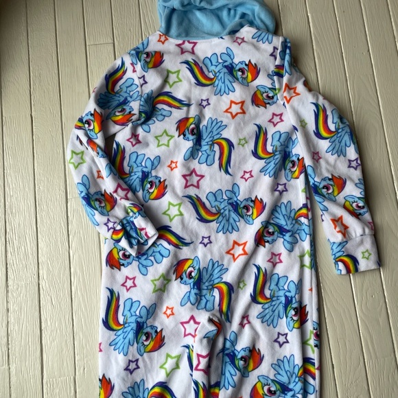 Rainbow Dash My Little Pony 2015 Hasbro Girls One Piece Zipup Pajamas Hoodie Lg - Picture 8 of 15